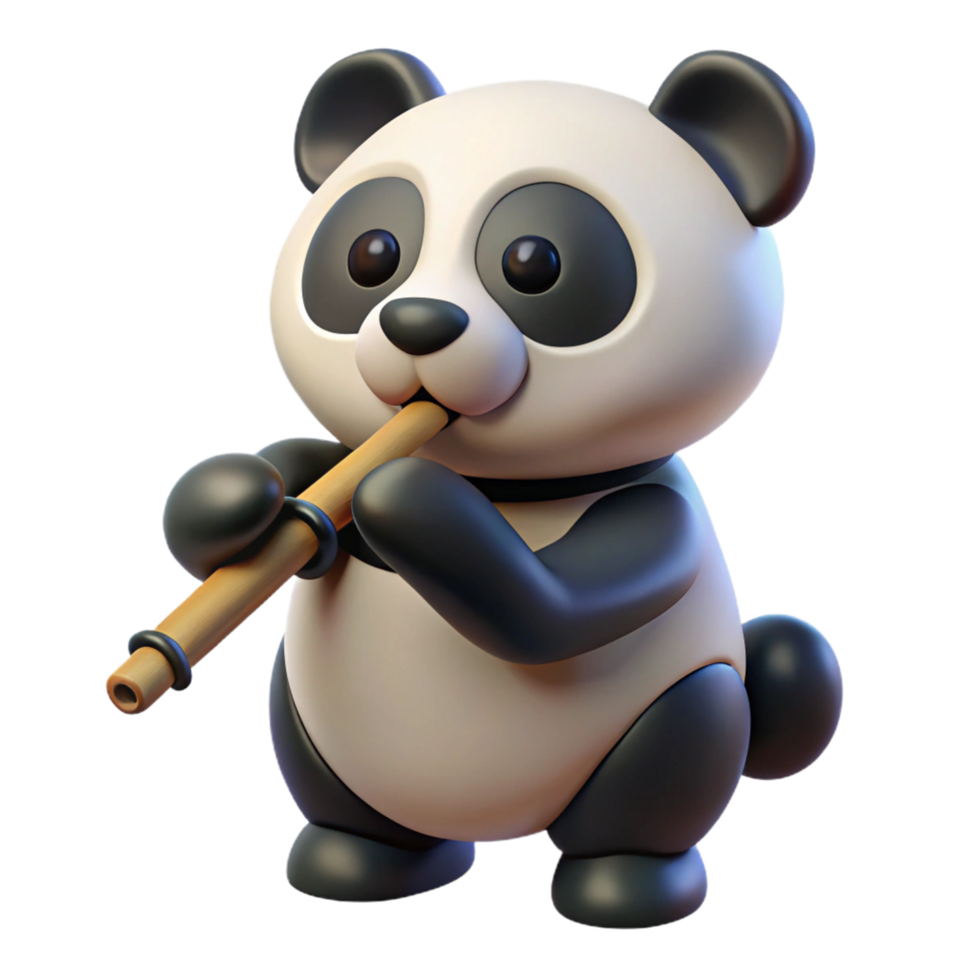 Adorable Panda Playing a Bamboo Flute 3D Render png