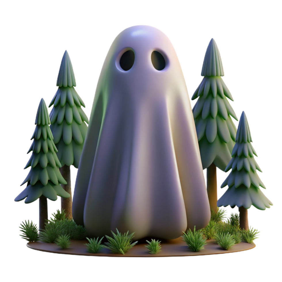 3D Render of a Ghost in a Forest Setting Spooky Halloween Illustration png