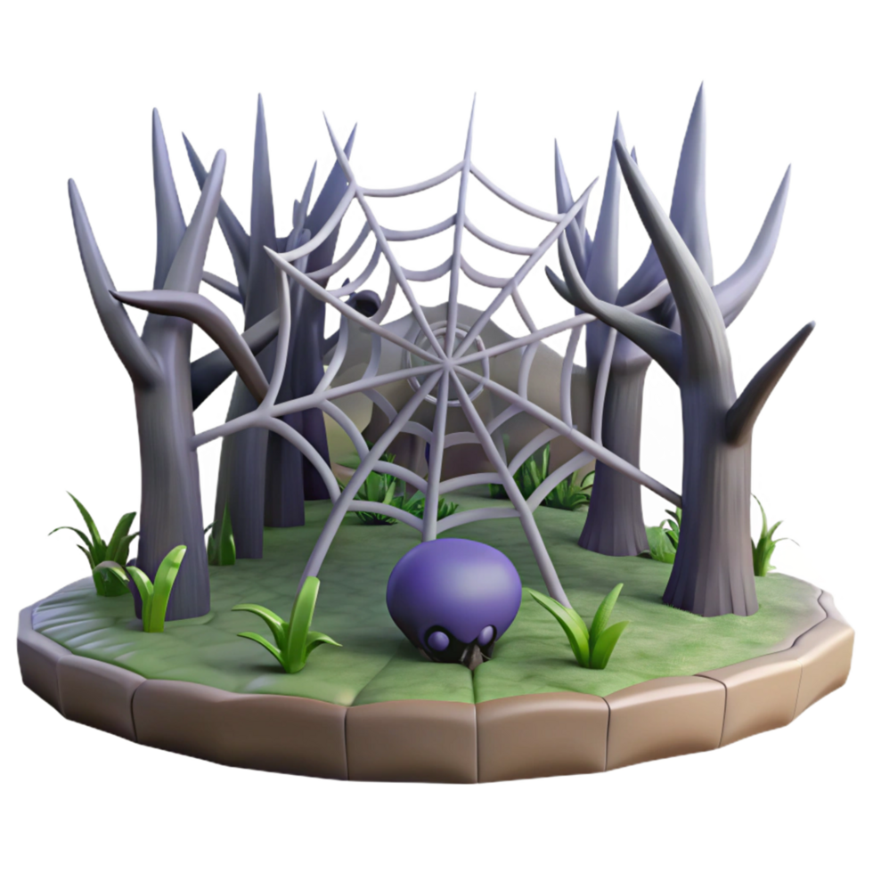 Enchanted Spider Lair 3D Render Stylized Halloween Spooky Scene Illustration png