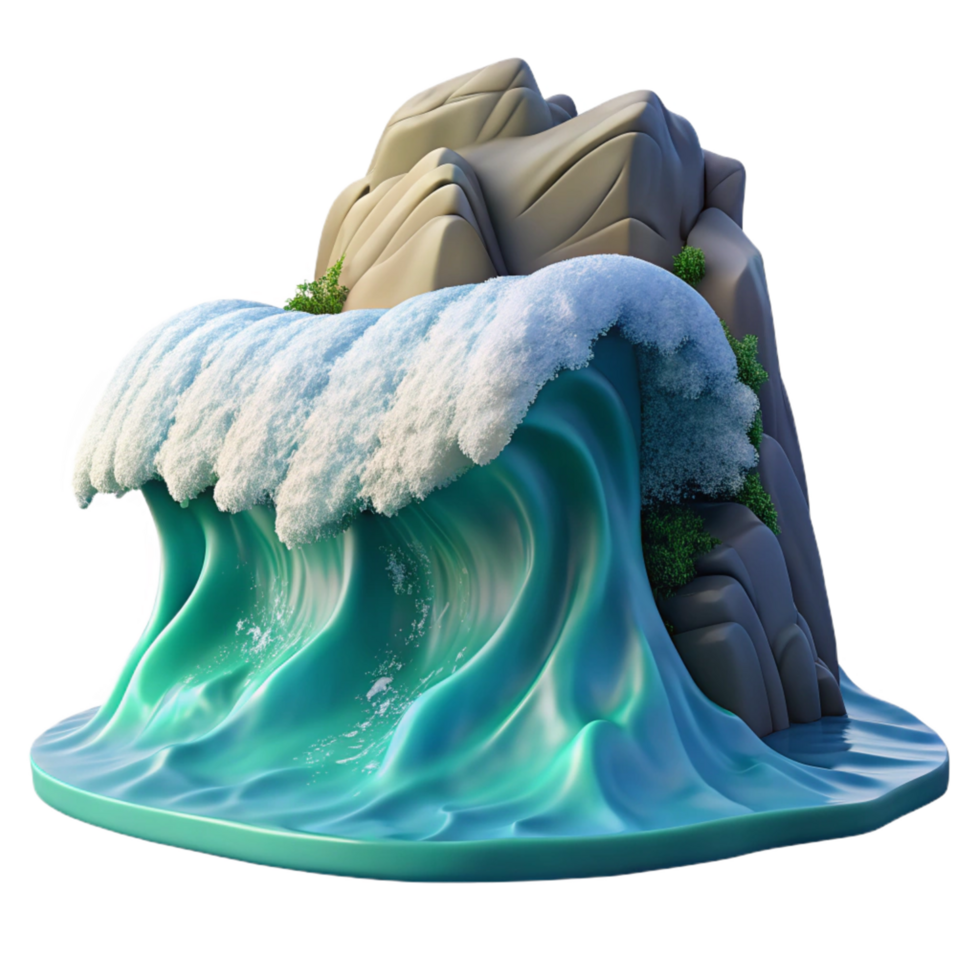 Stylized 3D Wave Crashing on Rocks Illustration png