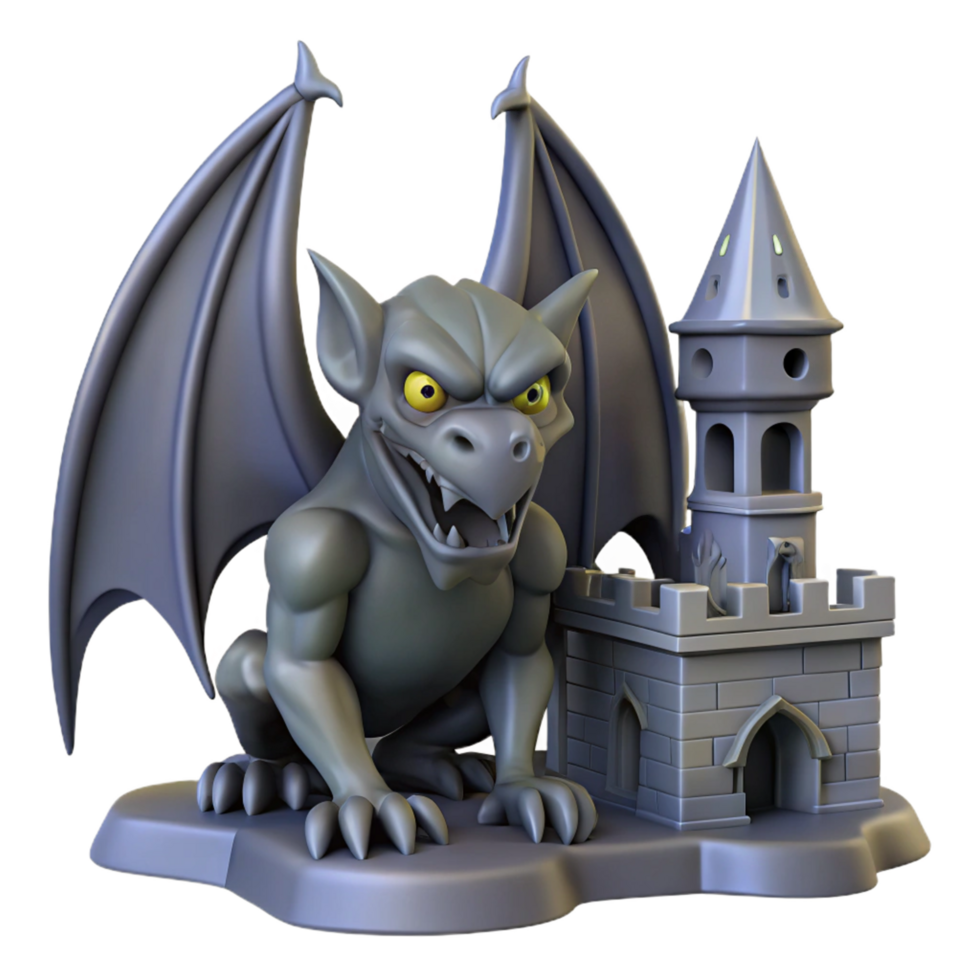 3D Render Gargoyle and Tower Model png