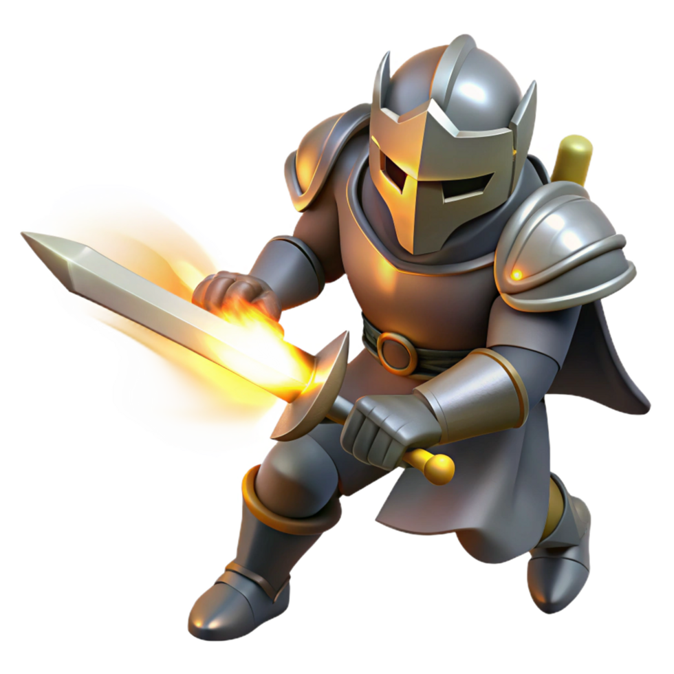 3D Illustration of a Knight with Flaming Sword png