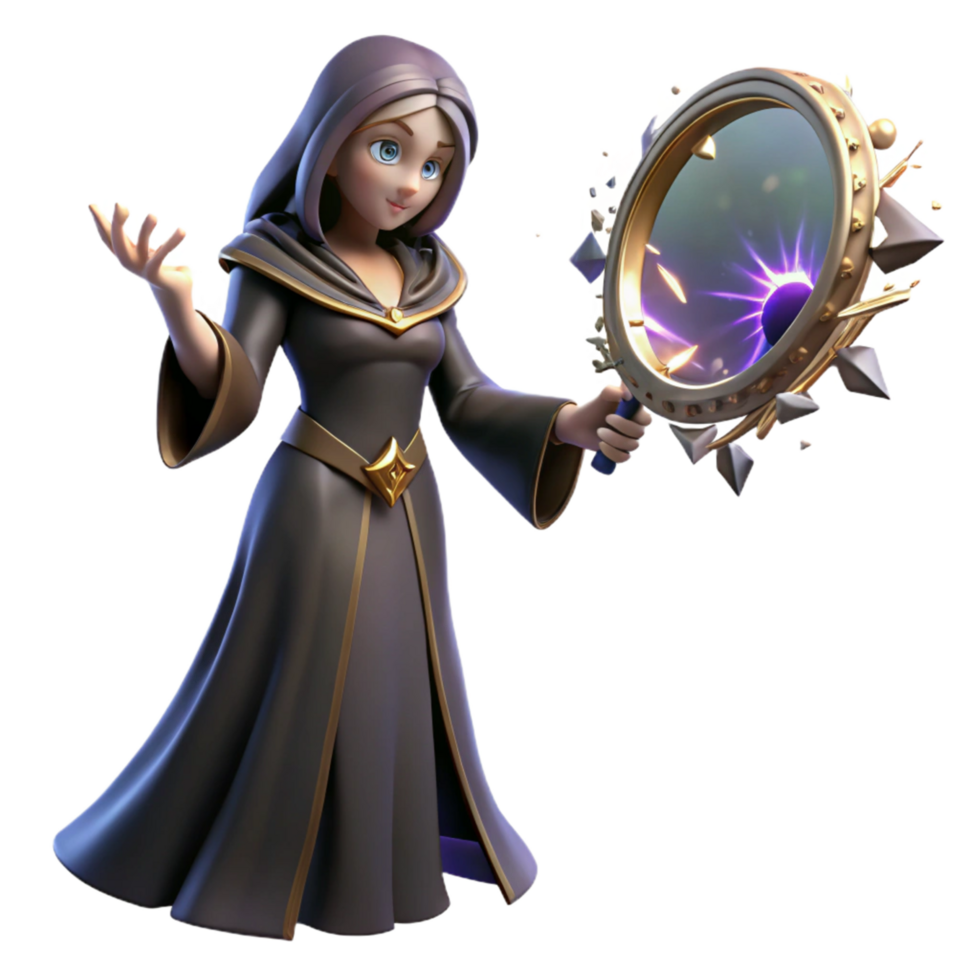 3D Render Young sorceress with mystical Orb png