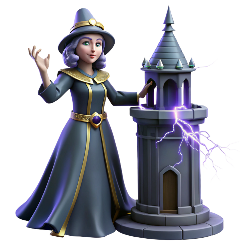3D Render of a Fantasy Witch and Tower png