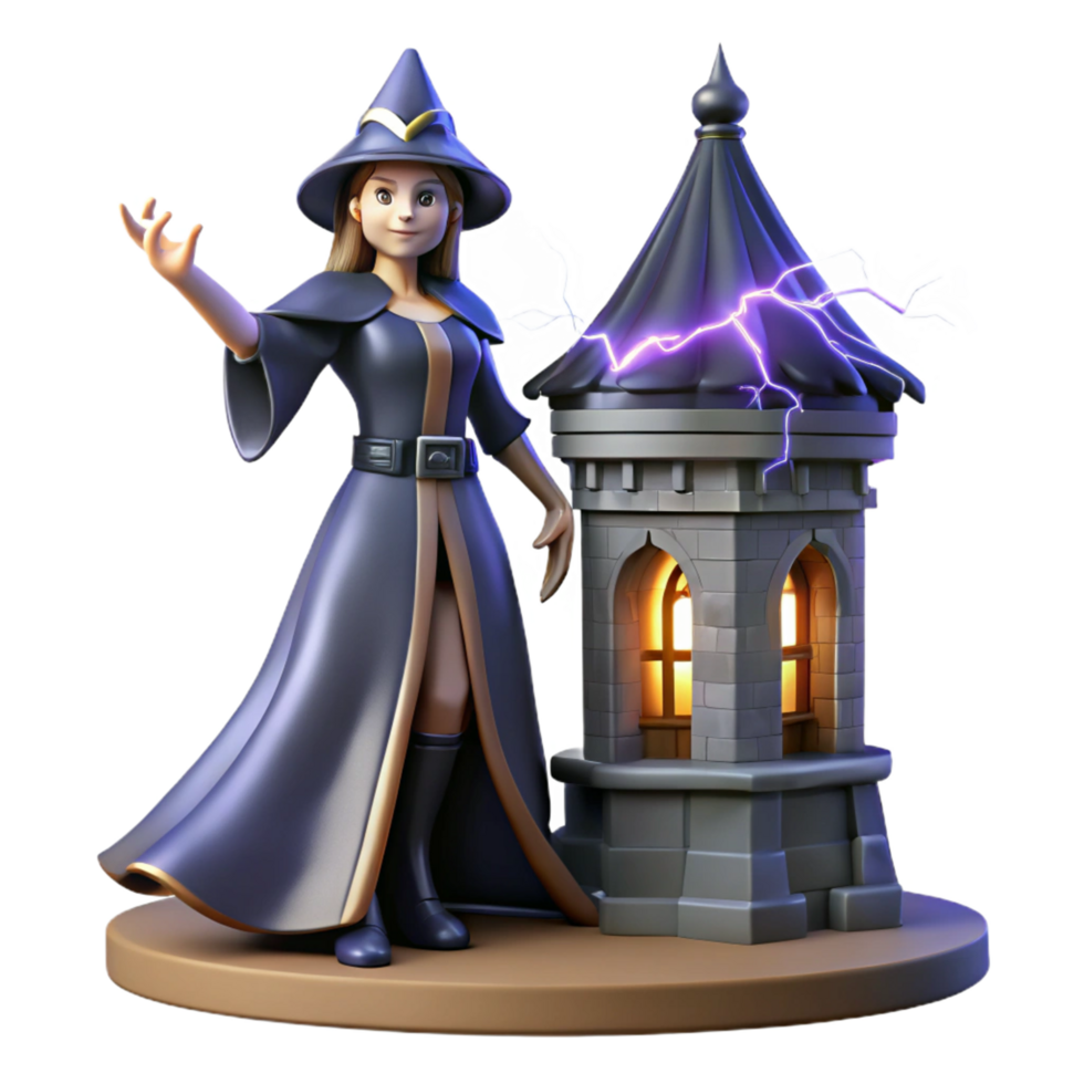 3D Render Fantasy Witch and Tower png