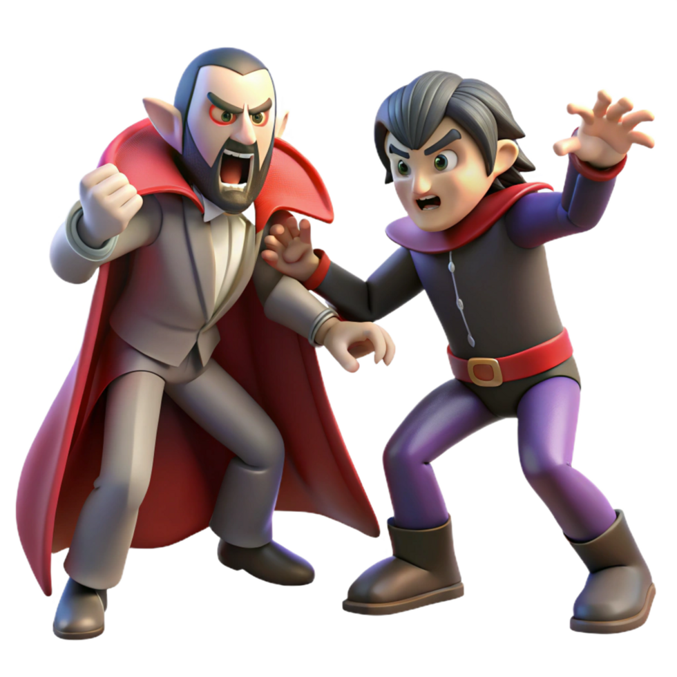 3D Cartoon Vampire vs Superhero Illustration png