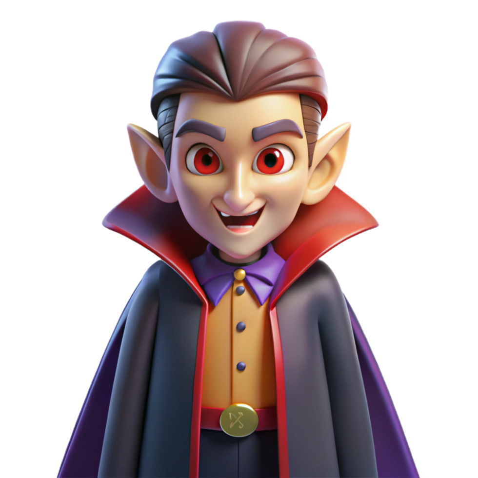 3D Cartoon Vampire Illustration Joyful Red Eyed Child Vampire in Cape png