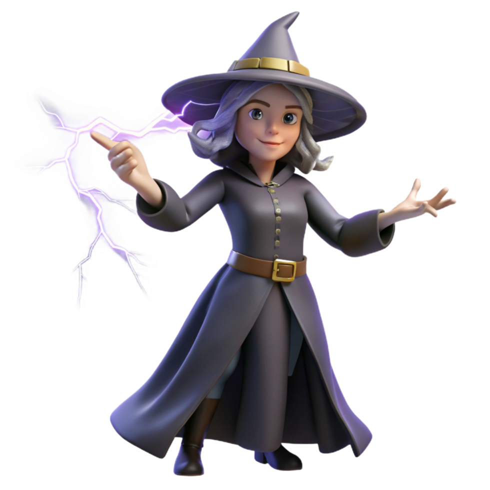3D Render Young Witch Casting Spell png