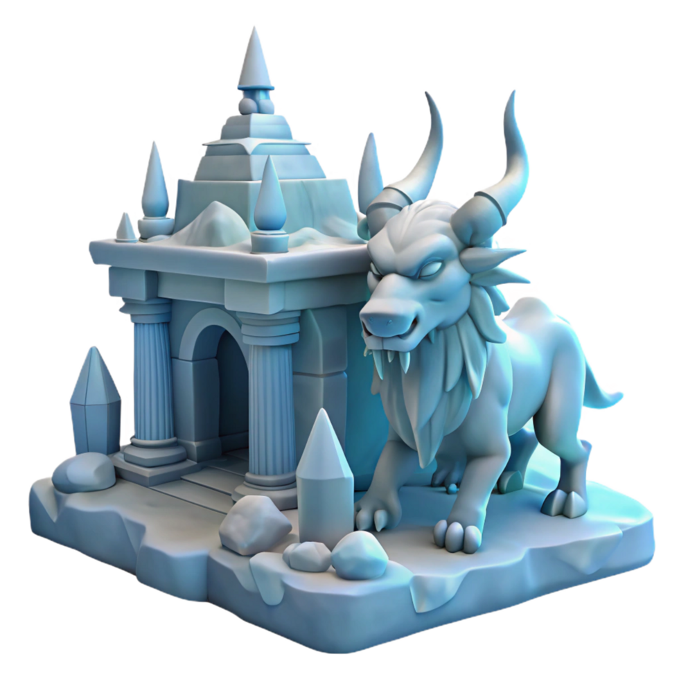 Stylized 3D Render of a Mythical Creature guarding an Ice Temple png