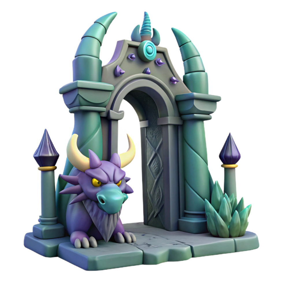 3D Render of Fantasy Dragon Guardian at Mysterious Archway png