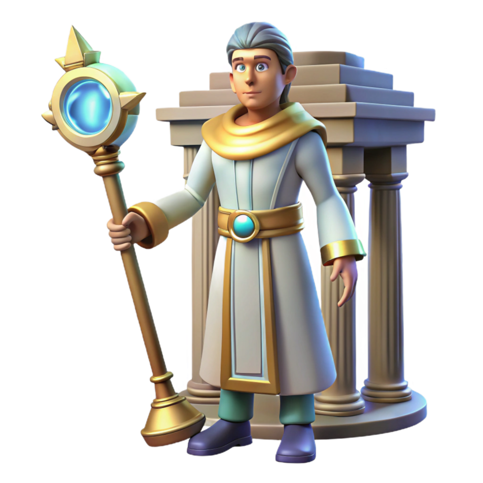 3D Render Fantasy Wizard with Staff png