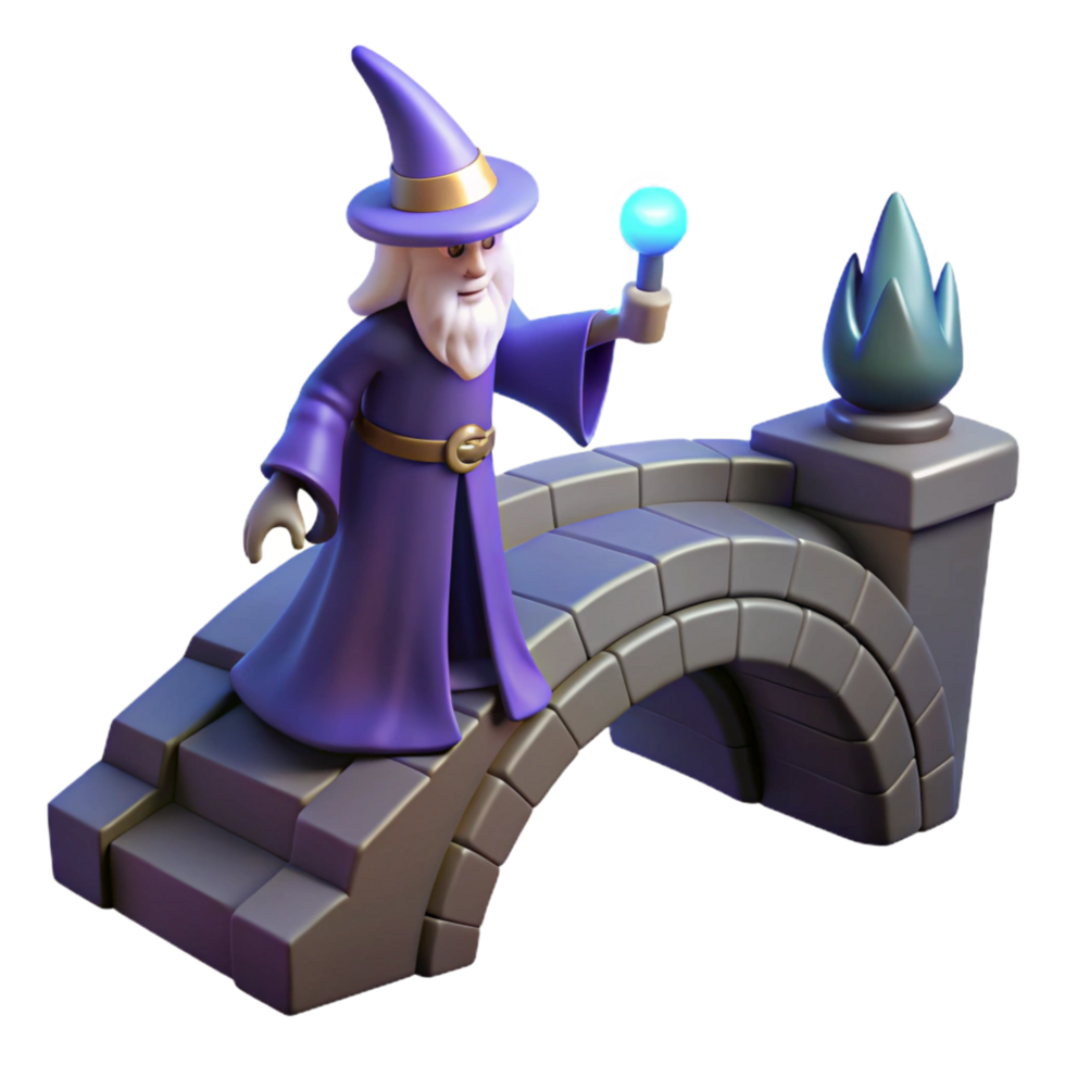 Wizard on Stone Bridge 3D Render png