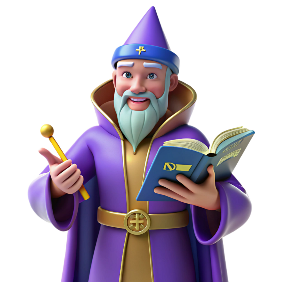 3D Render of a Friendly Wizard png
