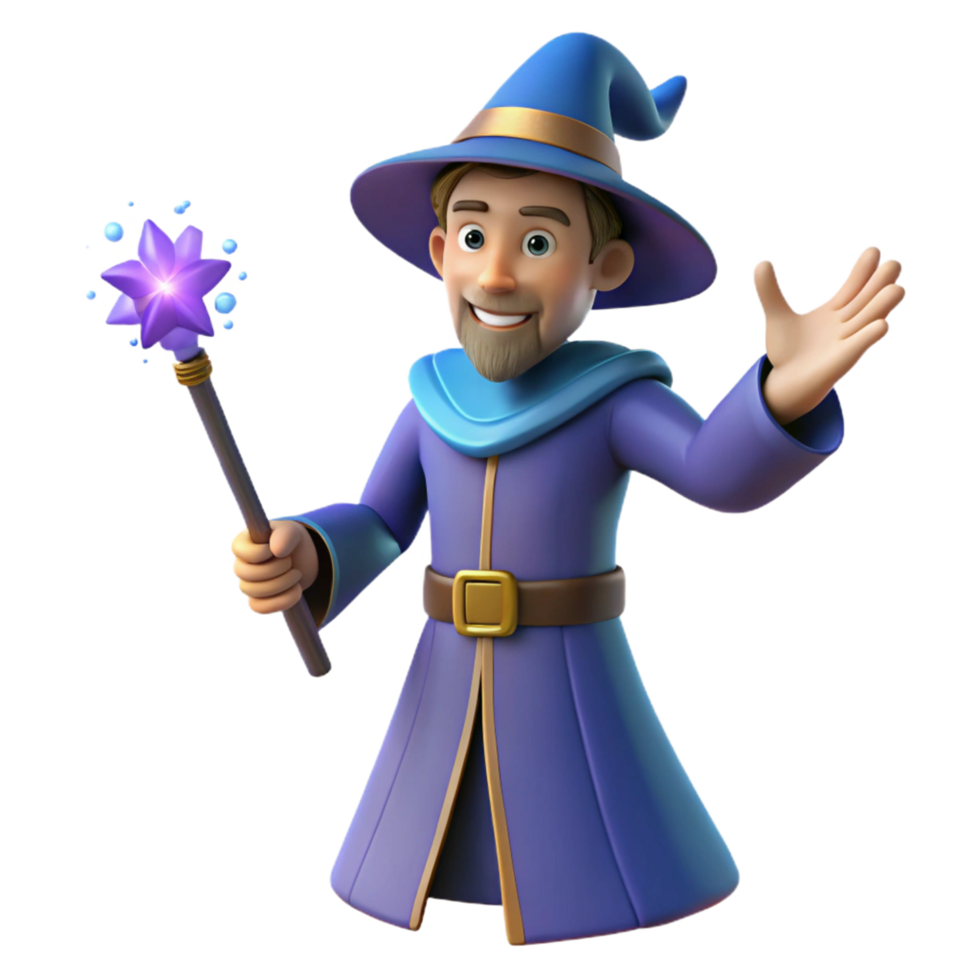 3D Render Friendly Wizard with Magic Wand png