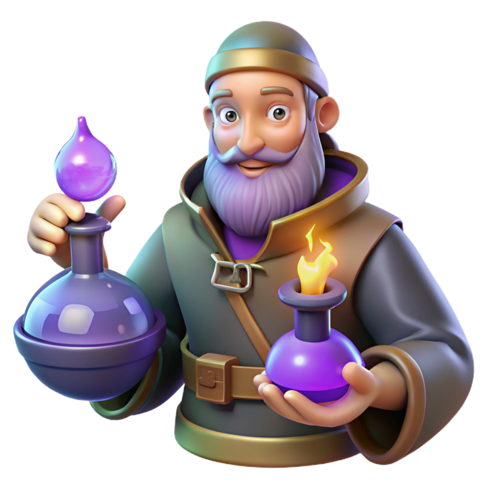 3D Alchemist Cartoon Render png