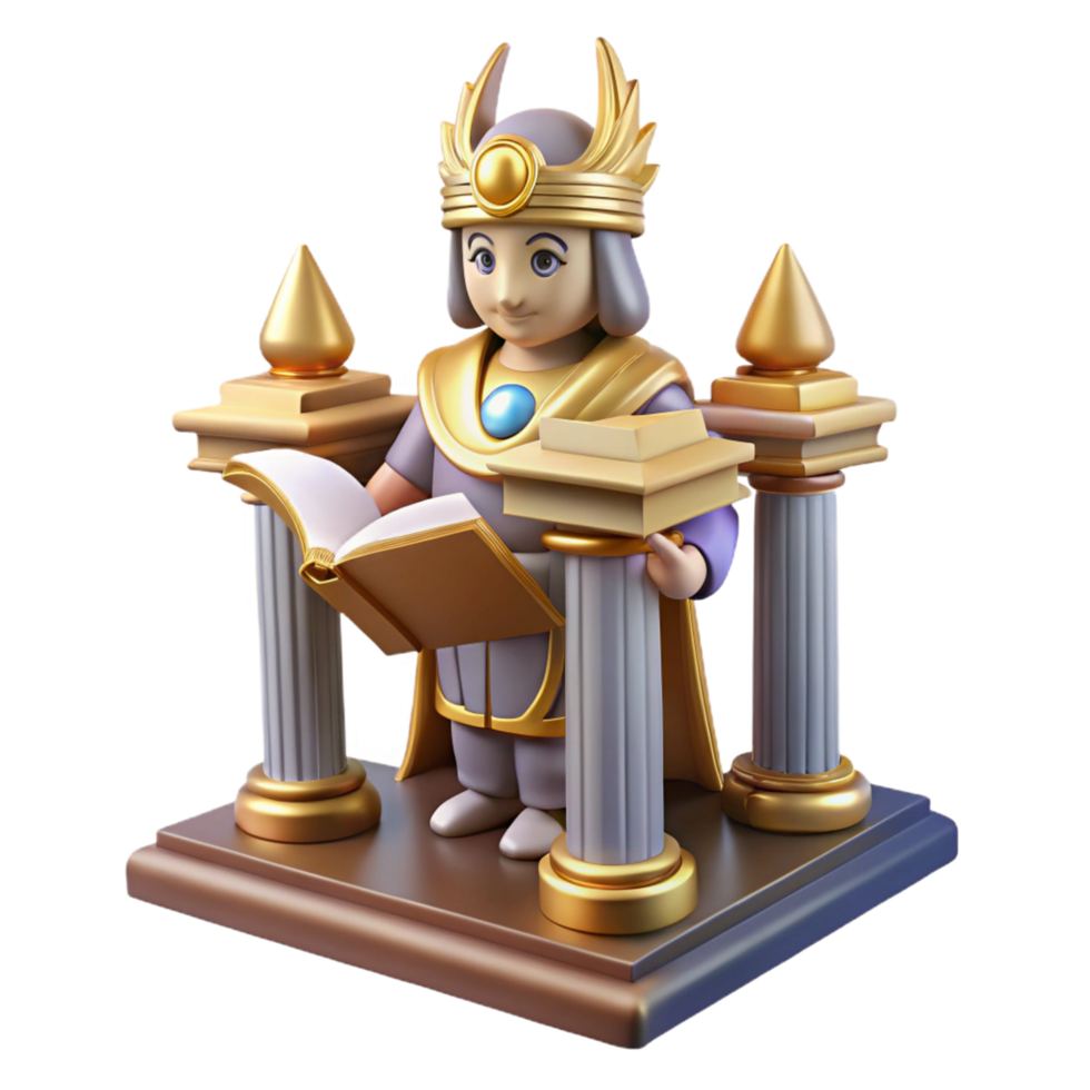 3D Render King Reading Book png