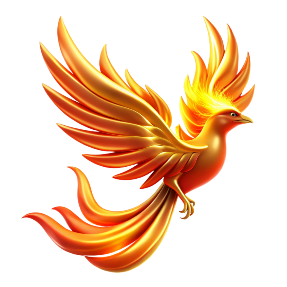 Fiery Phoenix Illustration 3D Render Golden Wings Mythical Bird Fantasy Creature png