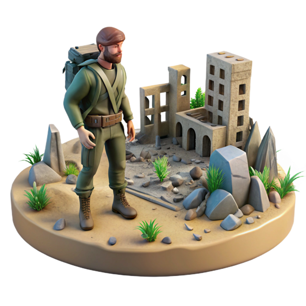 3D Illustration of a Traveler Exploring Ruins in a Desert Landscape png