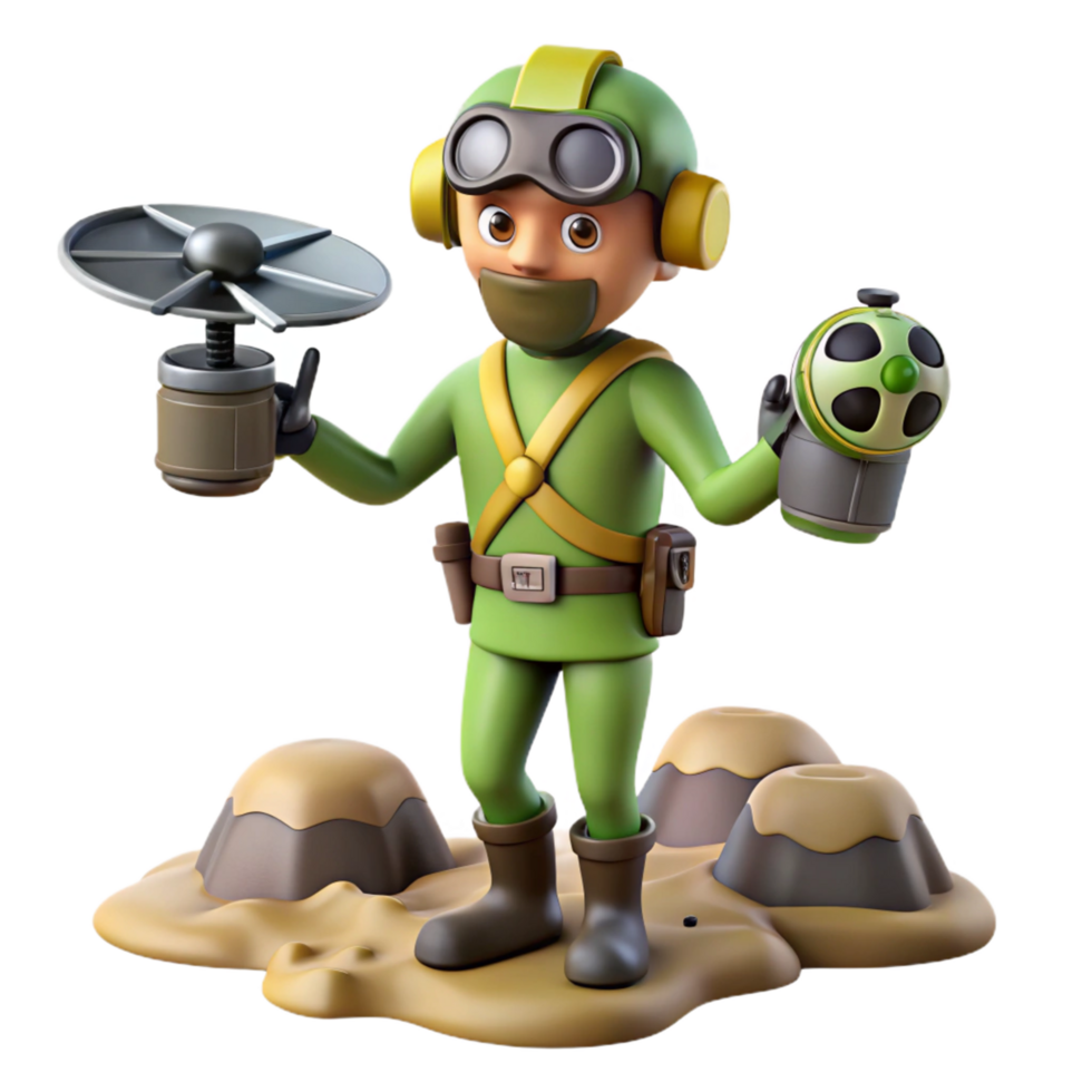 3D Cartoon Explorer with Gadgets png