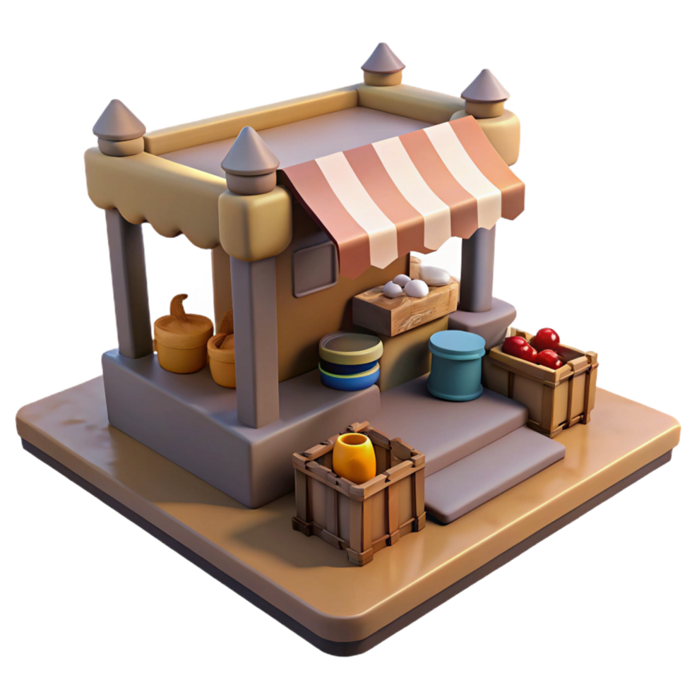 3D Render of a Cartoon Market Stall png