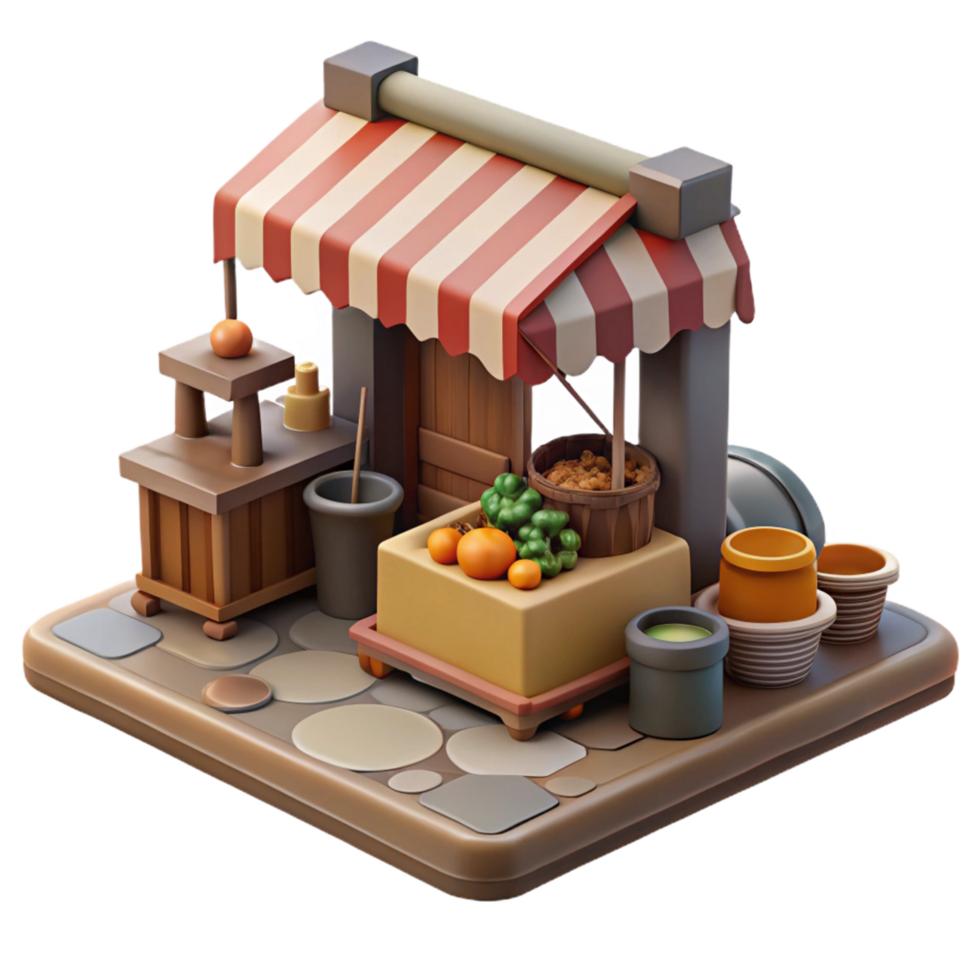 3D Render of a Fruit and Vegetable Market Stall png