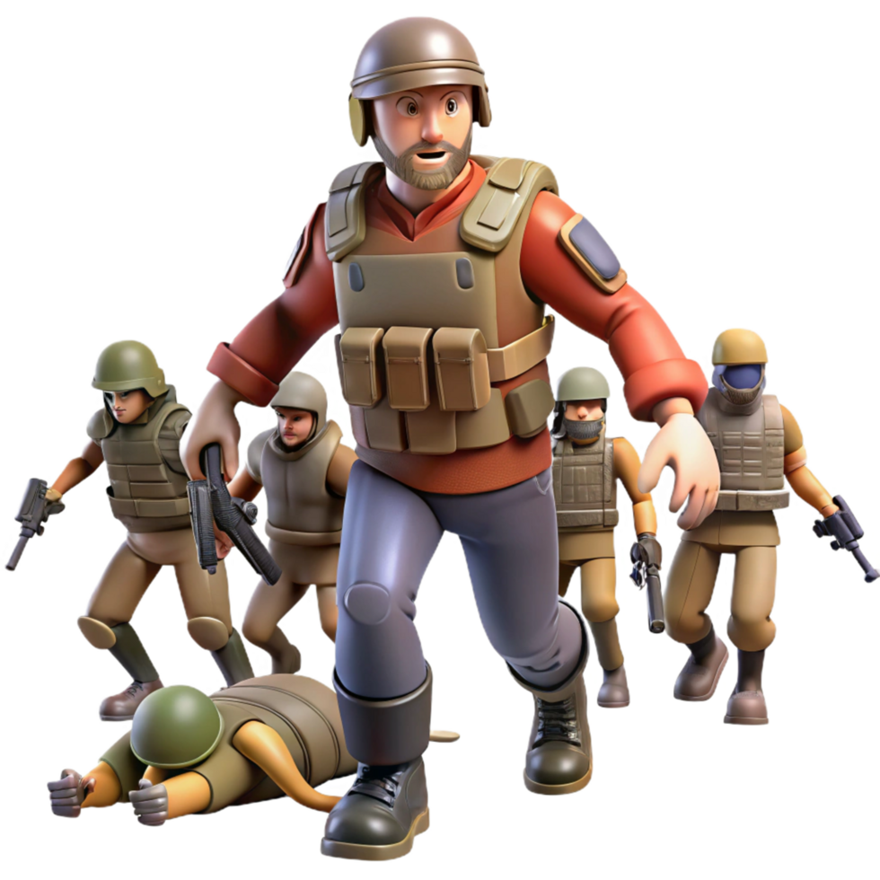 3D Illustration of Soldiers in Action A Dynamic Military Scene png