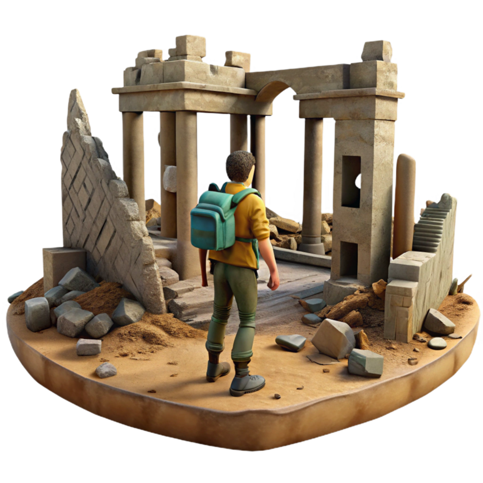 3D Render Traveler at Ruins png