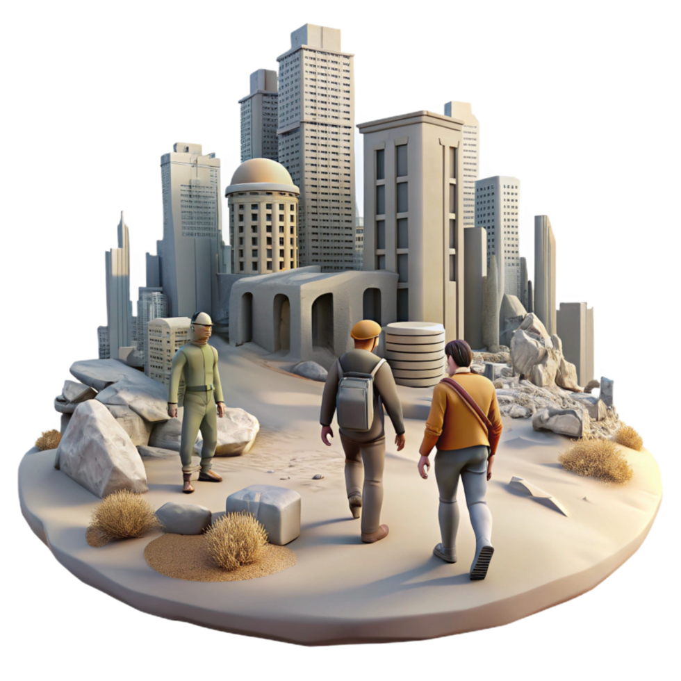 3D Illustration Cityscape Desert Explorers png