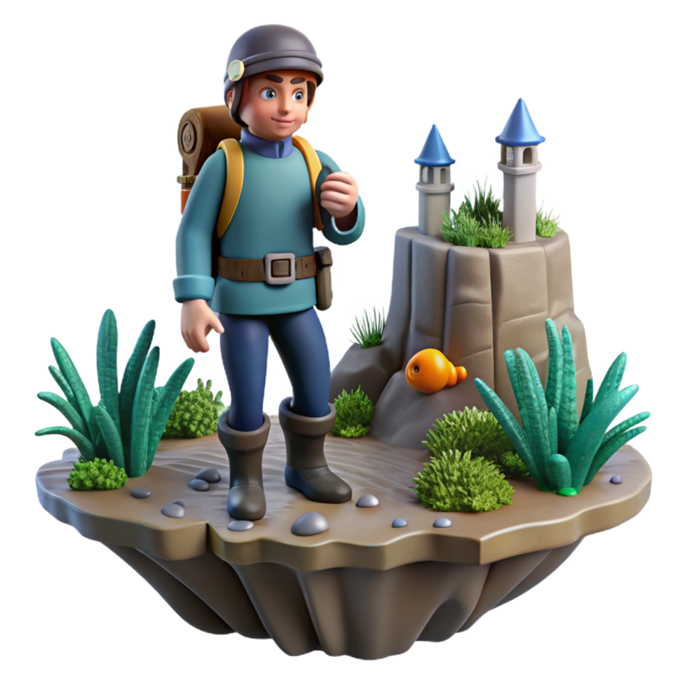 3D Illustration Adventurer near Castle png