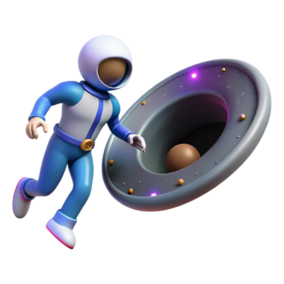 3D Cartoon Astronaut Running Towards Spacecraft png
