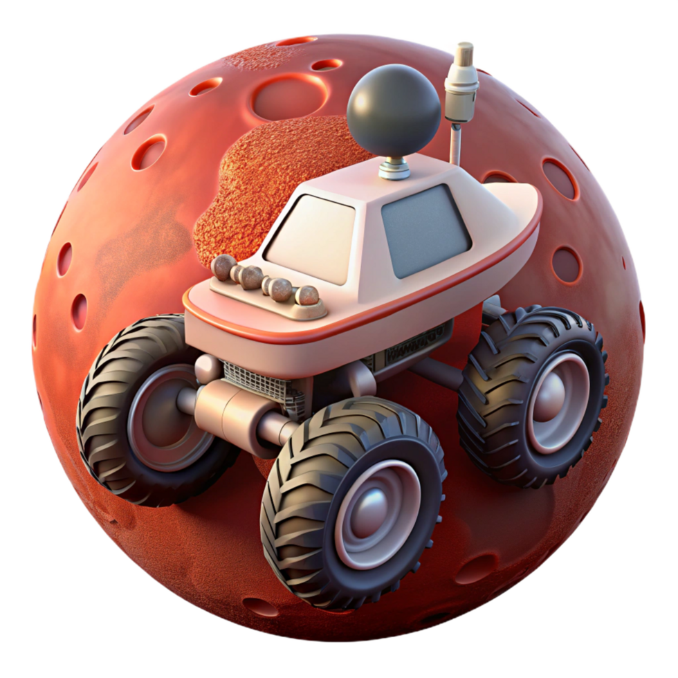 3D Render Martian Rover Exploring Red Planet Surface Illustration png