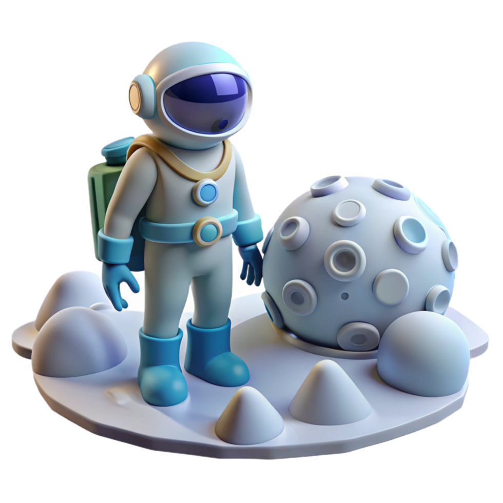 3D Render of Astronaut on Moon Surface png