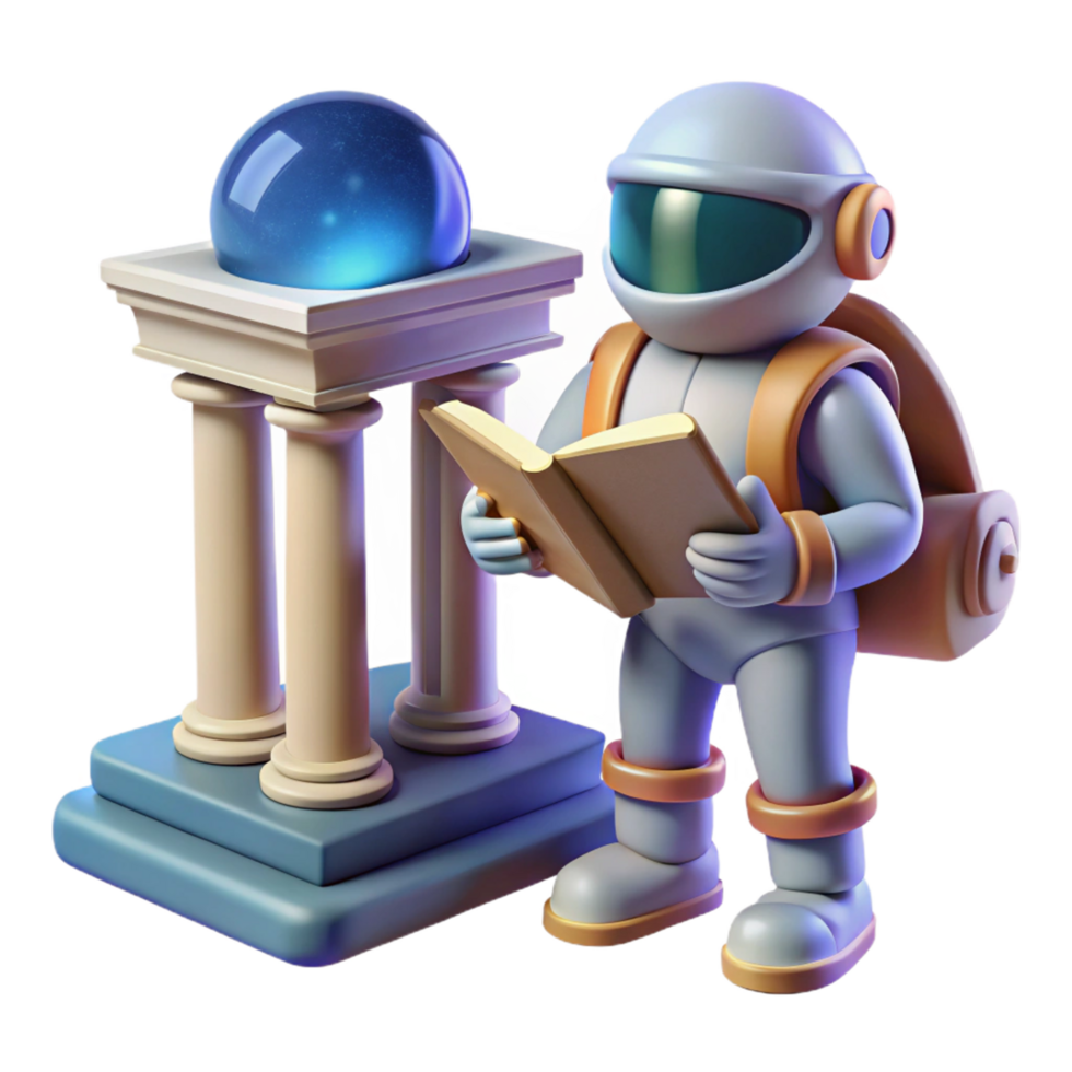3D Astronaut Reading by Ancient Columns png