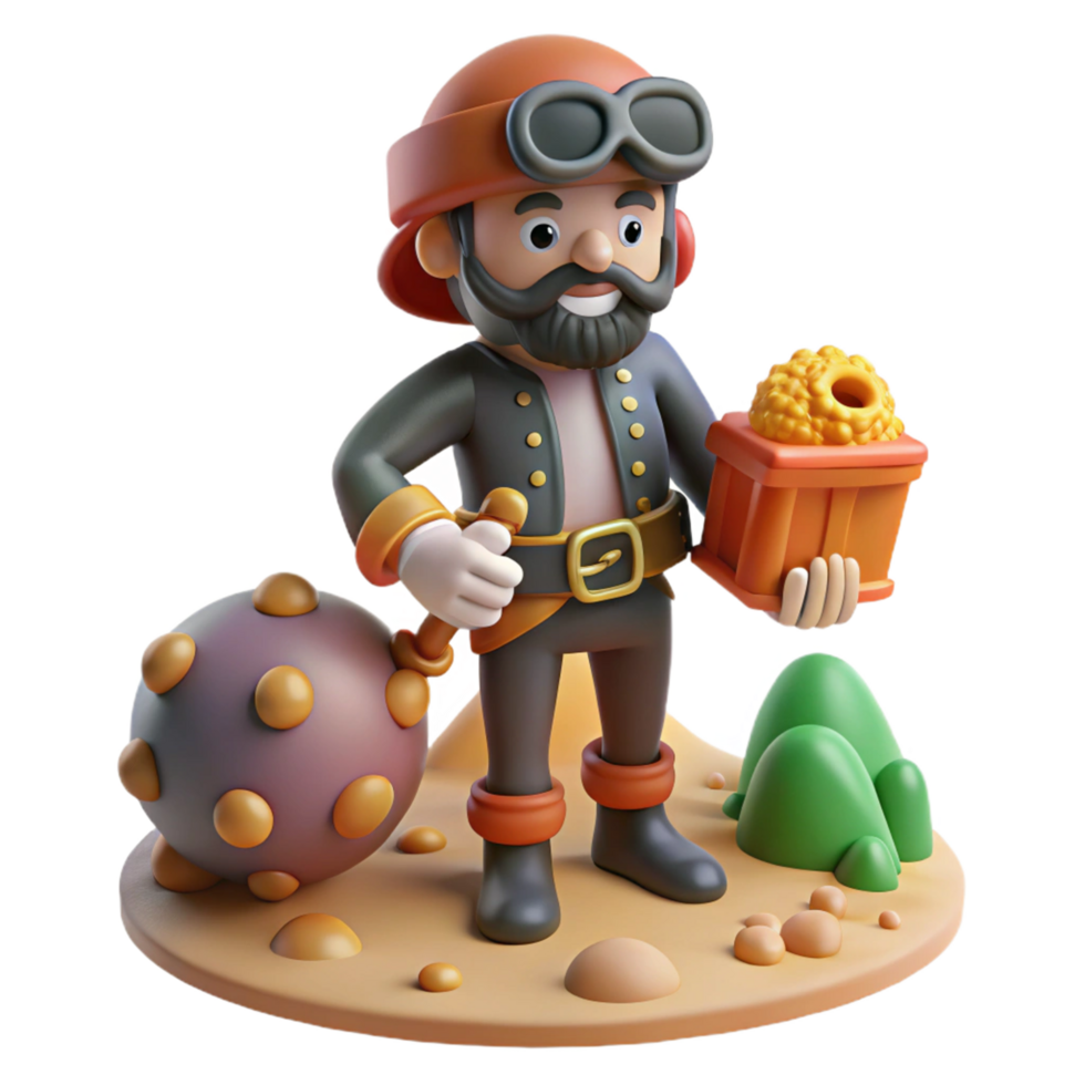 3D Cartoon Miner with Gold png