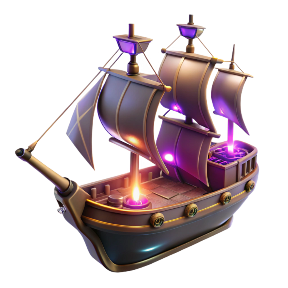 Enchanted Galleon 3D Render A Magical Sailing Ship Illustration png