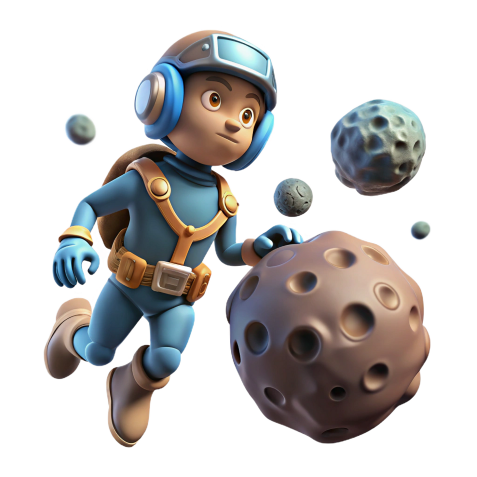 3D Illustration Astronaut Boy Space Rocks png