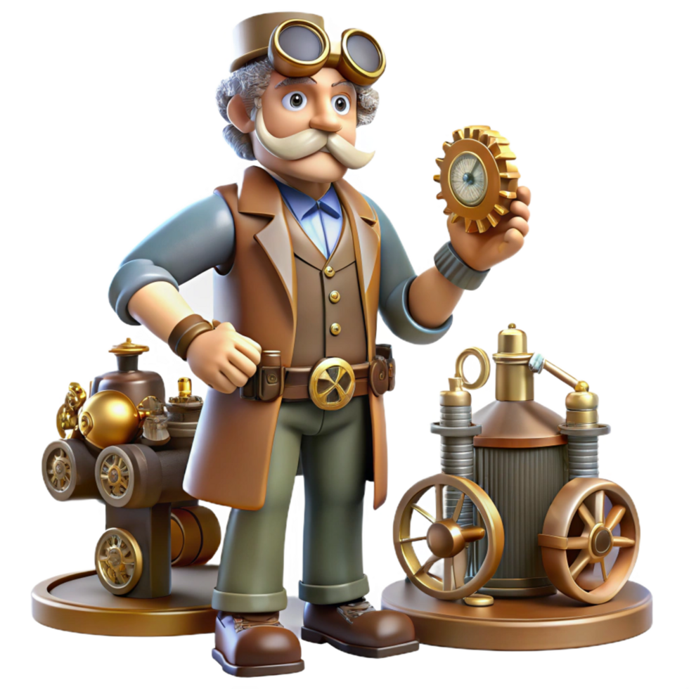 Steampunk Inventor 3D Illustration png