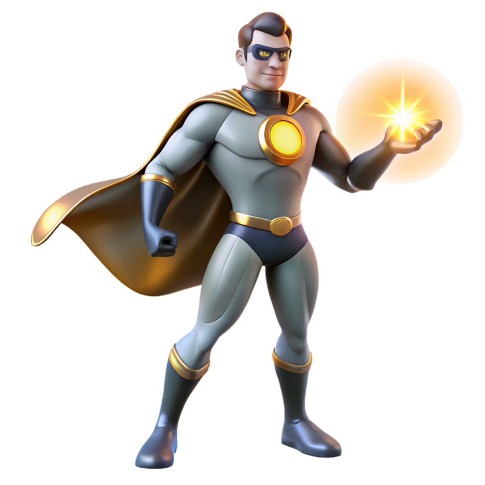 3D Render of a Superhero Holding a Glowing Orb png