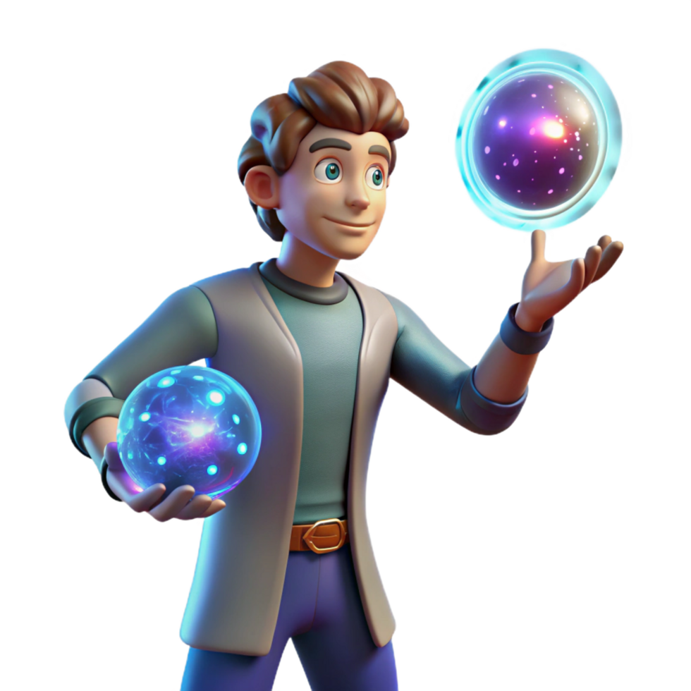 3D Cartoon Boy with Energy Spheres png
