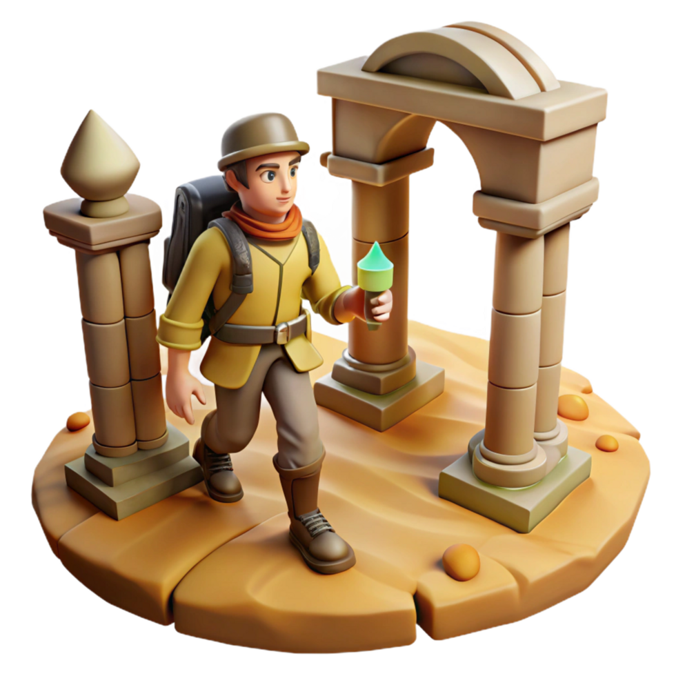 Explorer Discovering Ancient Ruins 3D Render of a Journey Through Time png