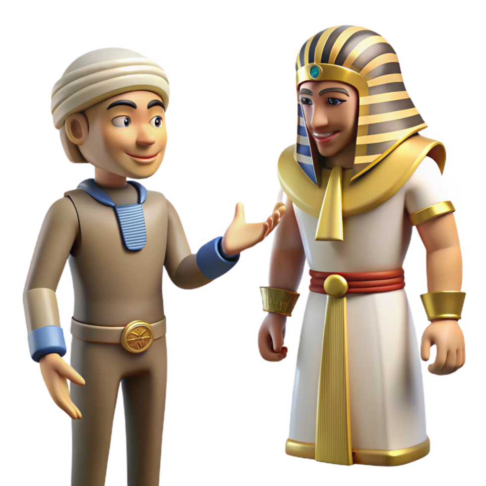 3D Illustration of Two Figures in Ancient Egyptian and Middle Eastern Attire Engaging in Conversation png