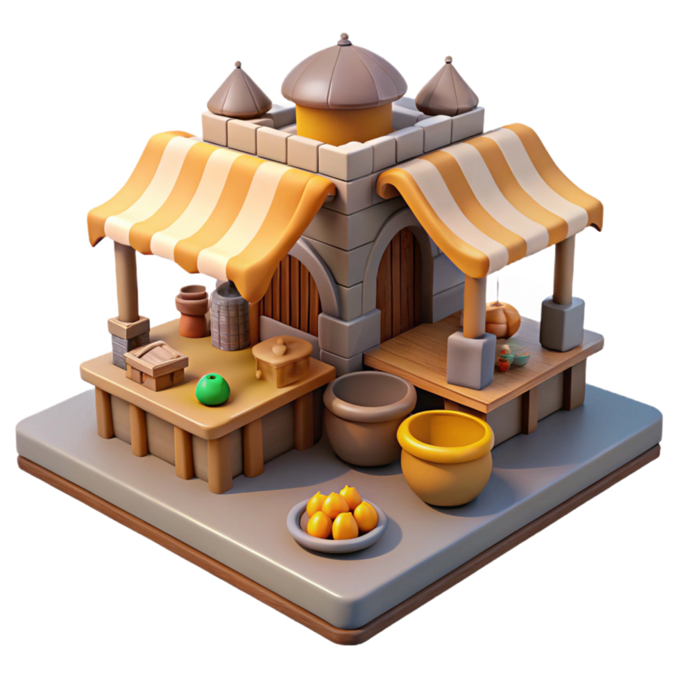 3D Render of a Medieval Market Stall png