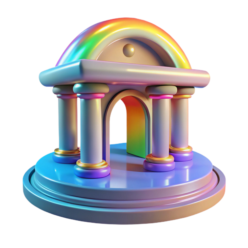Rainbow Archway 3D Render Pastel Colors Iridescent Temple Structure Digital Illustration png