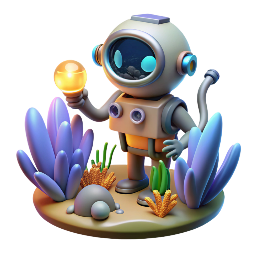3D Render Astronaut with Lightbulb in Underwater Scene png
