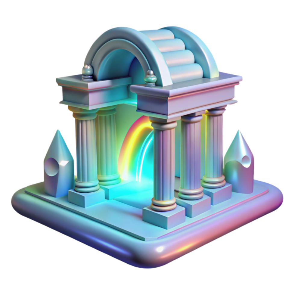 3D Render of Iridescent Temple with Rainbow Arch png