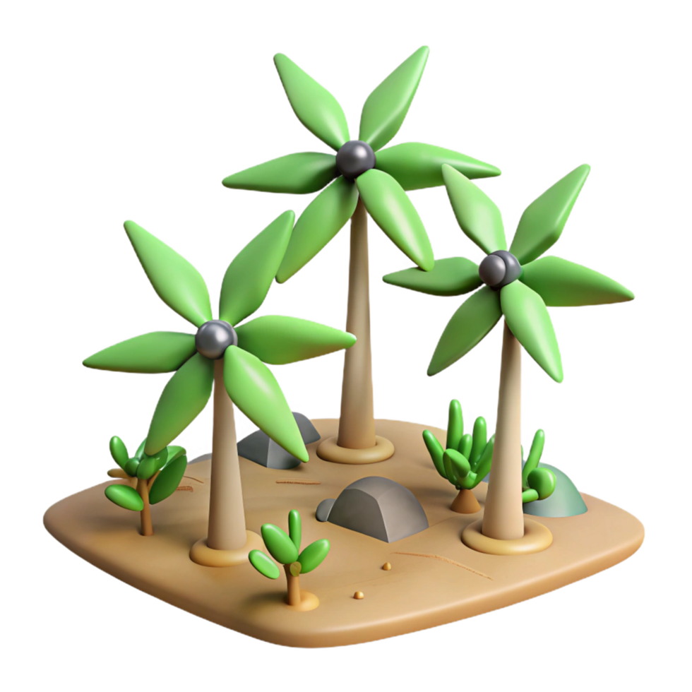 3D Stylized Palm Trees Island Scene png