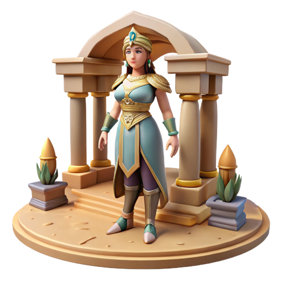 3D Render of Female Character in Ancient Temple png