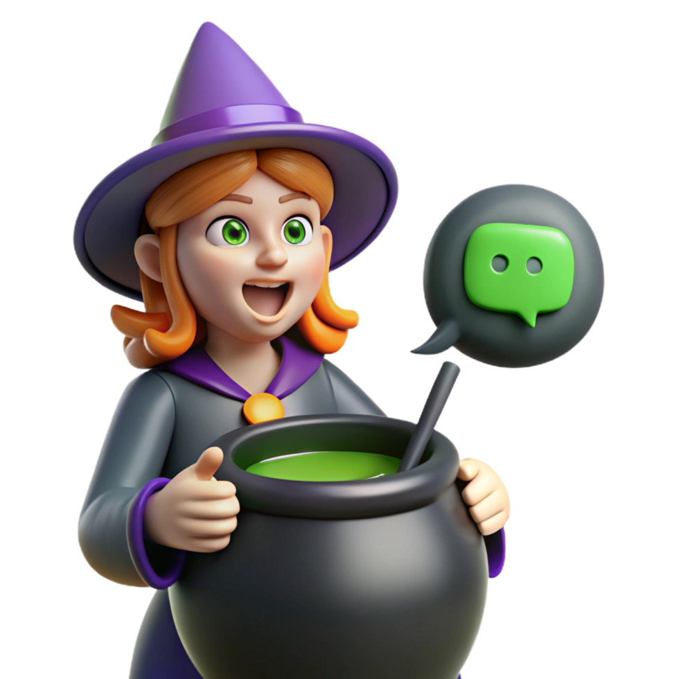 Witch Brewing Halloween Potion with Chat Bubbles png