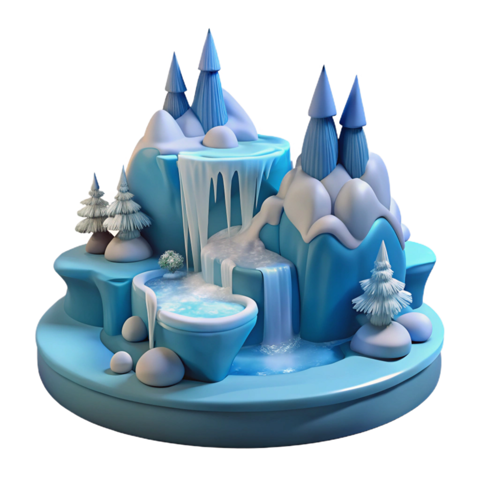 Enchanted Winter Waterfall 3D Render of a Fantasy Ice Landscape png