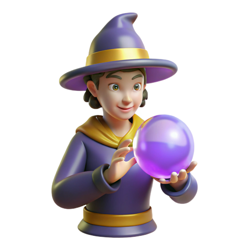 3D Cartoon Witch with Crystal Ball png